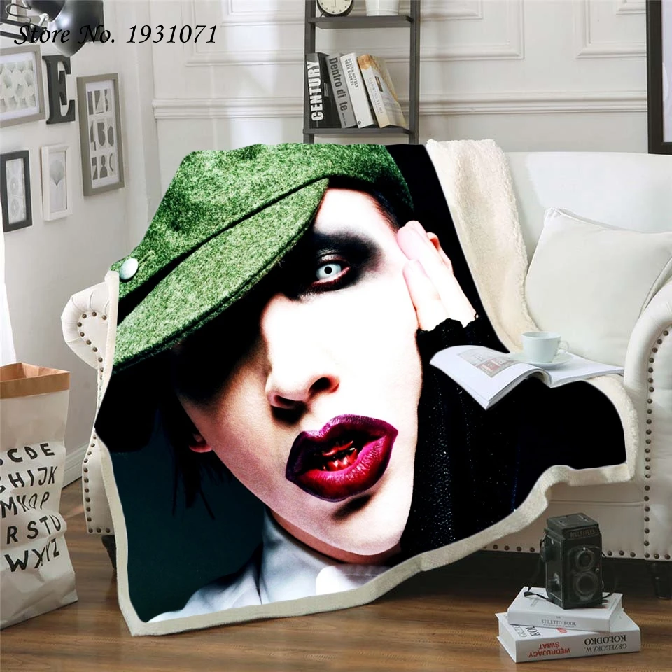 

NEW Marilyn Manson 3D Printed Fleece Blanket for Beds Thick Quilt Fashion Bedspread Sherpa Throw Blanket Adults Kids 06