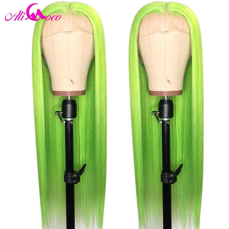 Али Коко цветные парики 13X4 Прямой светильник синий кружевной передний парик из