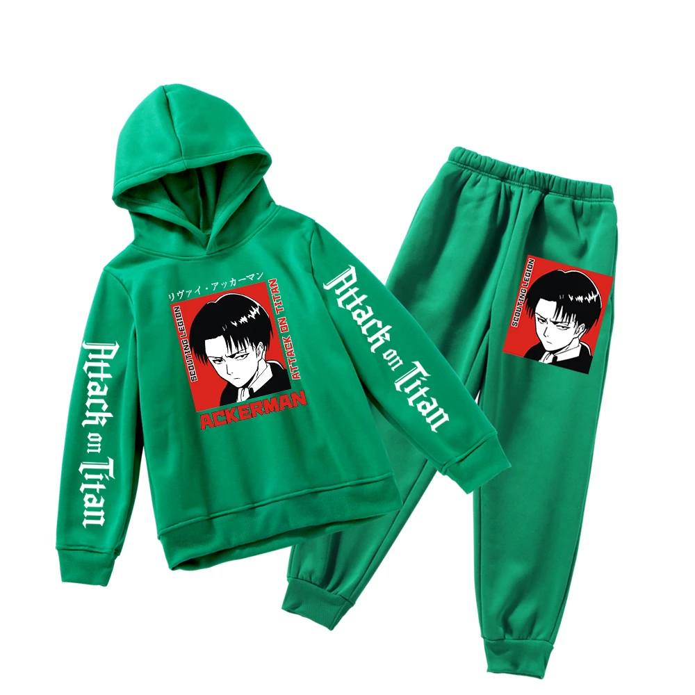 

Japan Anime Attack on Titan Boys Tracksuit 2pcs/Set Sweatshirt and Sweatpants Girls Children Cotton Fleece Harajuku Hoodie Suit
