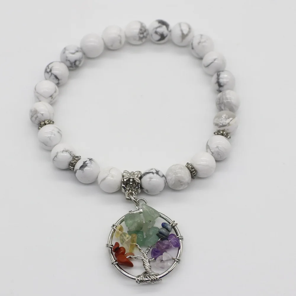 8 мм с натуральным камнем браслет красочными подвеска деревом жизни для женщин