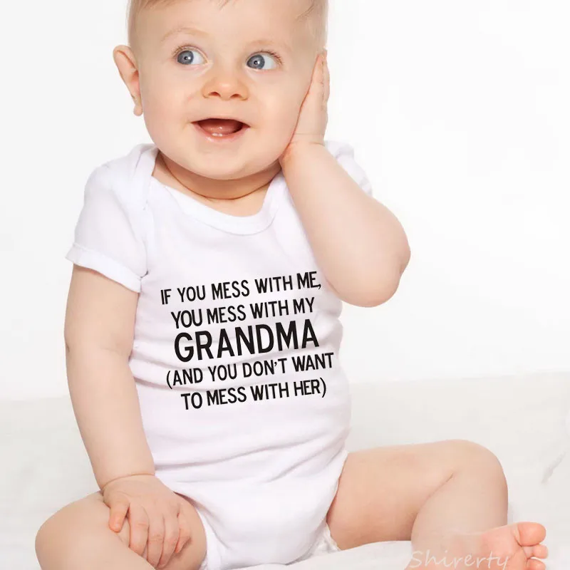 Летний комбинезон с принтом «My Grandma» для маленьких девочек, комбинезон с короткими рукавами для мальчиков, детская повседневная верхняя одежда на возраст от 0 до 24 месяцев