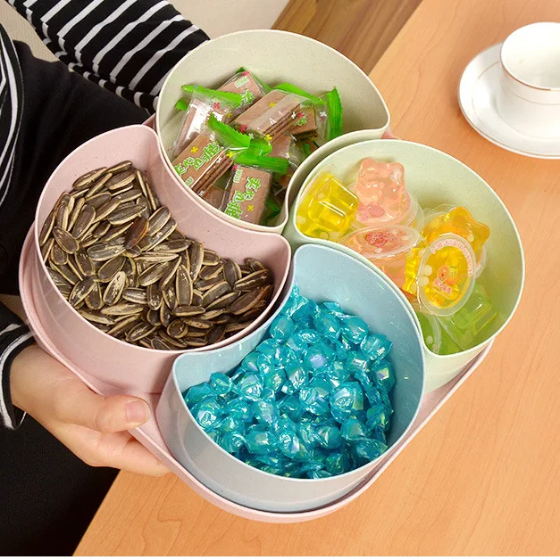 

Wheat Straw Nuts Plates with Covers Multi-Grids Boxes Snacks Plates Wedding New Year Fruit Plates