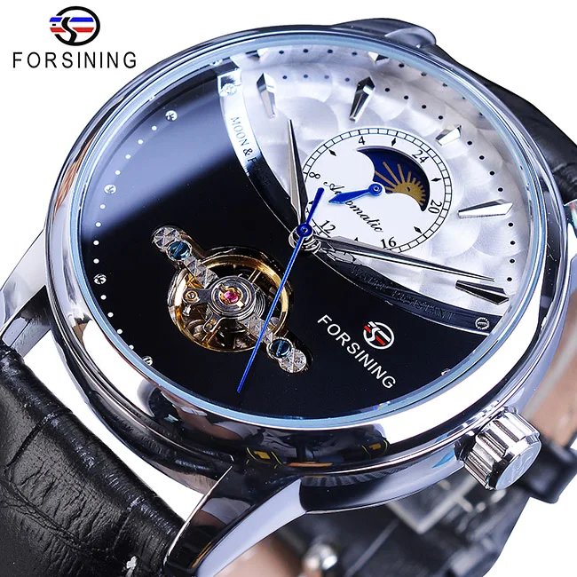 GMT1150-2 Классические Механические часы Forsining Blue Moon Phase, автоматические турбийон, мужские часы из натуральной кожи, мужские часы, Прямая поставка - Цвет: GMT1150-2