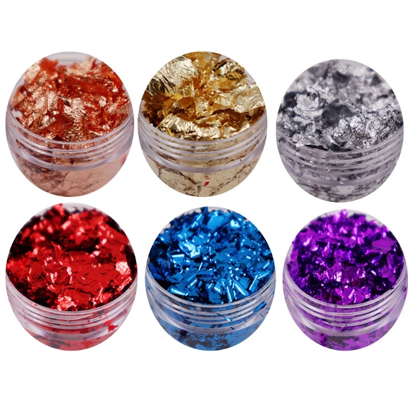 

6 Color Metallic Foil Kit Resin Flakes Gold Leaf Gilding Epoxy Resin Glitter Painting Arts Resin Fillings Jewelry Making