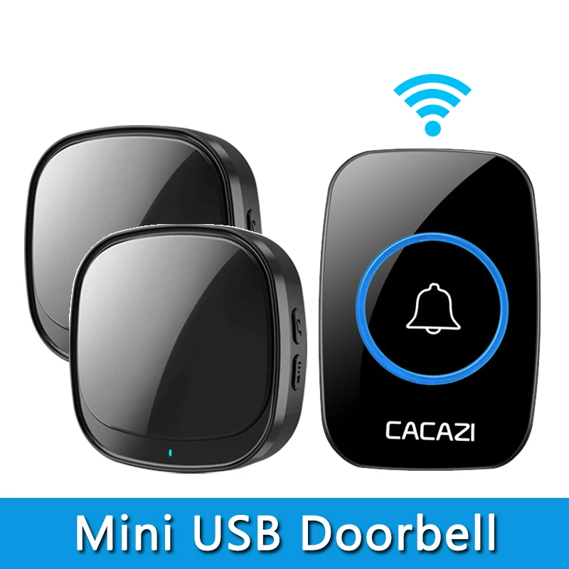 

CACAZI New USB Wireless Doorbell 60 Chimes 5 level 150M Range Door Calling Bell Waterproof Battery Button USB Plug LED Receiver
