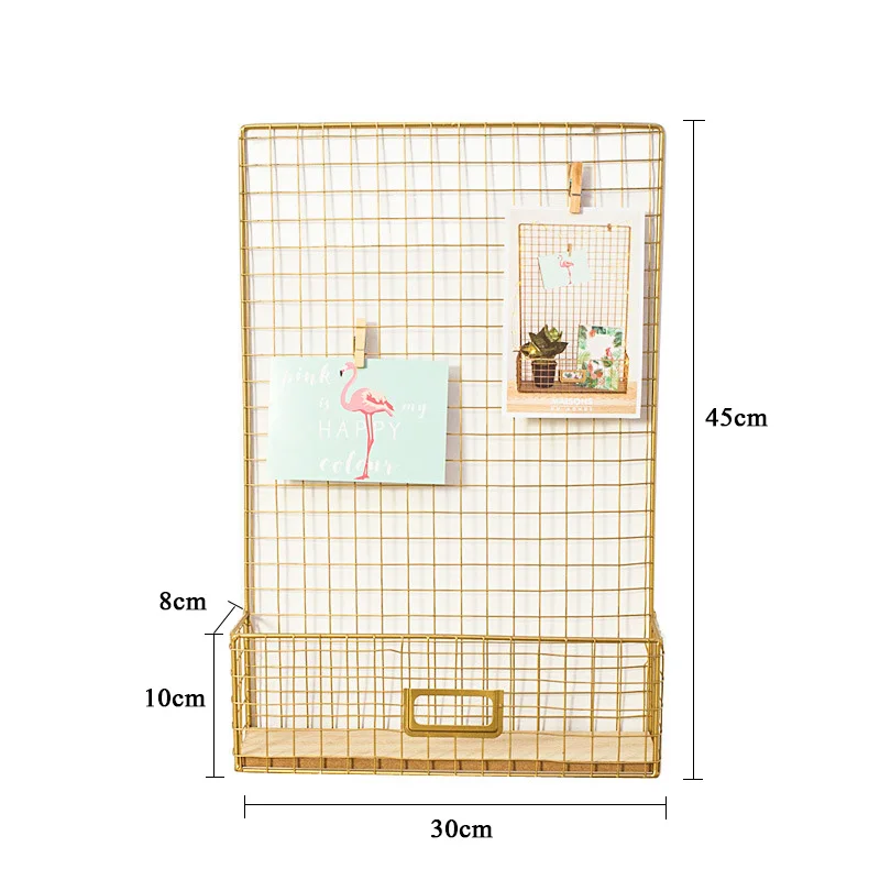 

Nordic Iron Photos Wall Hanging Rack Grids Mesh Hanging Creative Home Decor Gold Storage Holders Postcards Clips Bools Rack