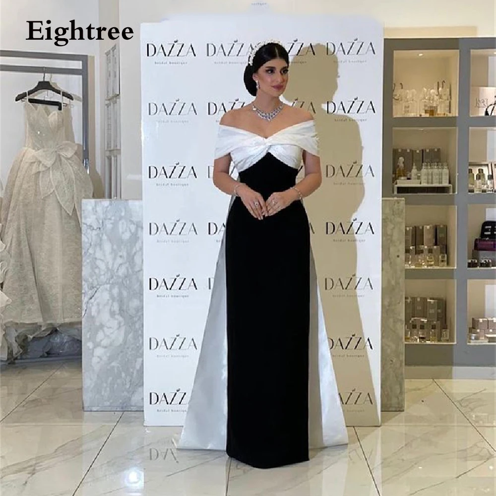 

Eightree Black White Bow 2022 A Line Prom Dress Sleeveless Sweetheart Off Shoulder Evening Party Dresses Gown Vestidos de festa
