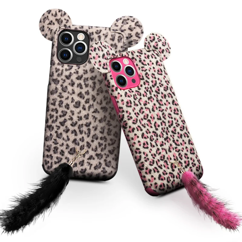

Qialino Cute Cat Ears Fur Plush Phone Case For Iphone 12 Pro Max Mini Warm Cover For Iphone 11 Pro Max Fluff Toy Phone Case