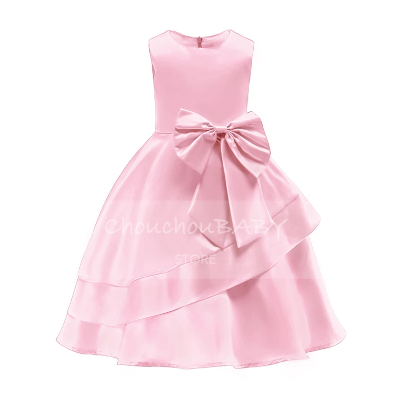 Petit Camelia/однотонное платье принцессы с круглым вырезом, бантом и рюшами; платья для маленьких девочек; Детский костюм; детская одежда для девочек на день рождения