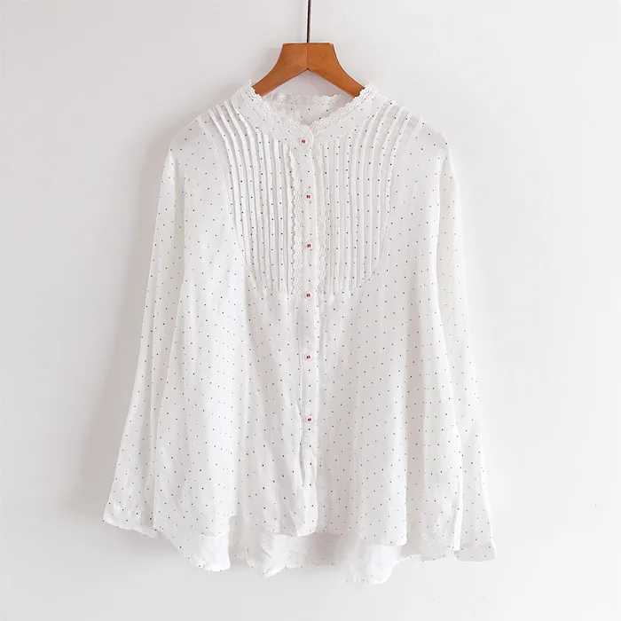 

high quality cute dots print cotton spring autumn women blouse