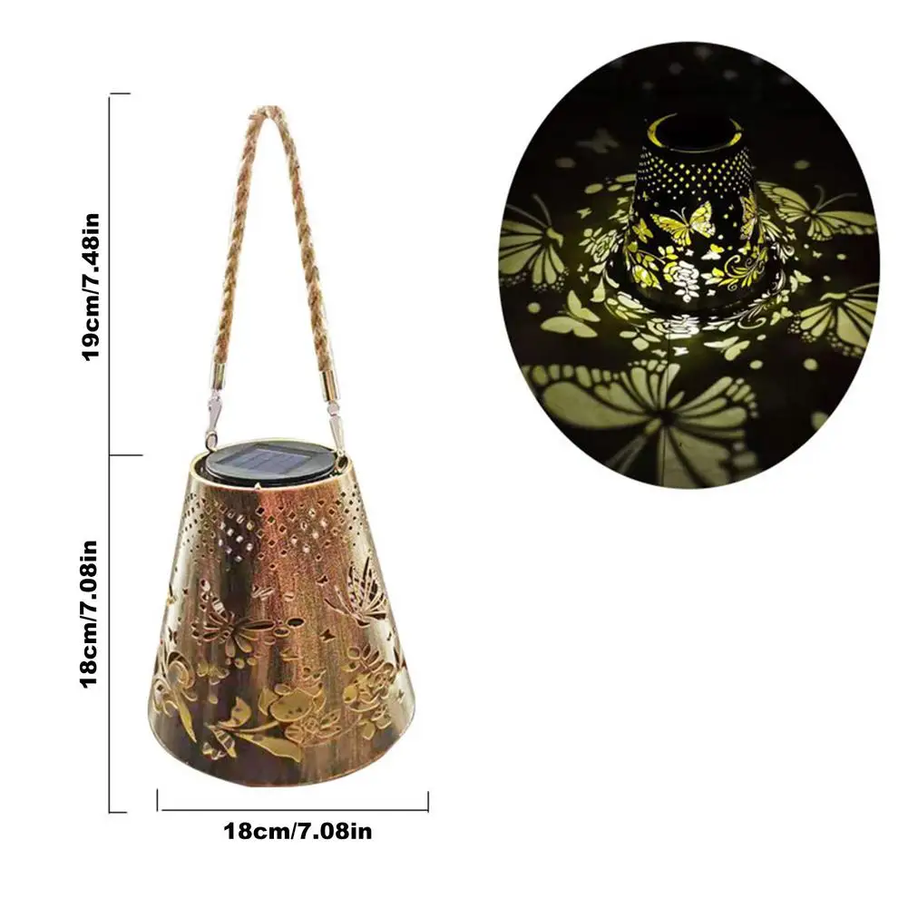 

Iron Carving Art Solar Lantern Iron Carved Hollow Lamp Outdoor Courtyard Garden Landscape Porch Aisle Light Projection Lamp