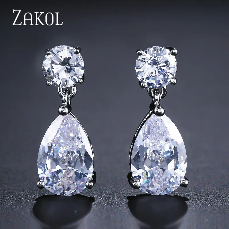 ZAKOL модные серьги-капли белого цвета для женщин невесты с фианитом высшего