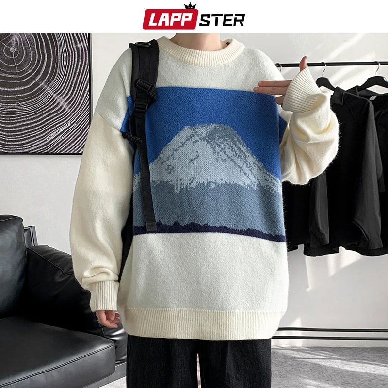 Свитер LAPPSTER мужской в стиле Харадзюку свитер с изображением Снежной Горы 2022