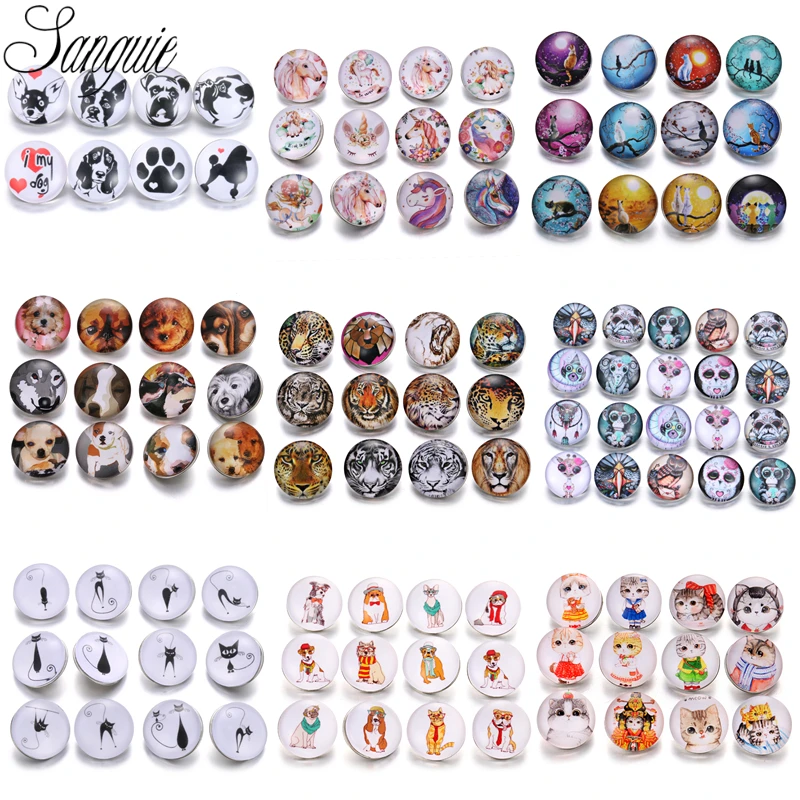 10 шт./лот животное кошка собака стеклянная кнопка браслет с единорогом 18 мм