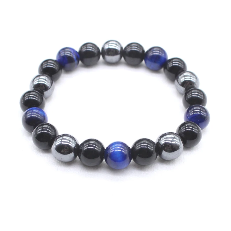 Натуральный черный обсидиан гематит тигровый глаз бусины браслеты для мужчин