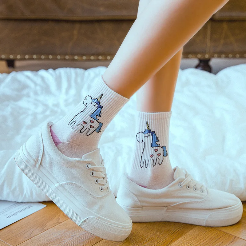 Осенне зимние хлопковые носки с единорогами для девочек милые короткие
