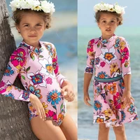 kids girl long sleeve swimsuit with skirt zipper back children swimdress upf50 sunscreen summer beach wear bathing suit