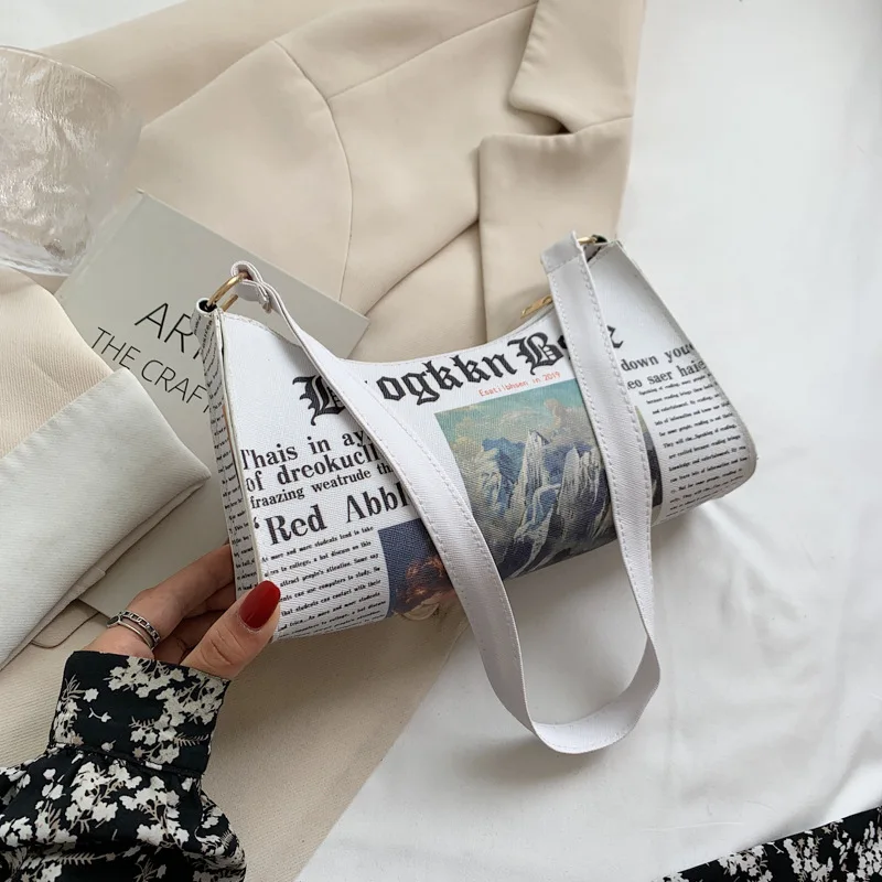 

Creative Bags for Women Ladies Handbag Newspaper Funny Fashion Personalized Letter Shoulder Bag Messenger Bag