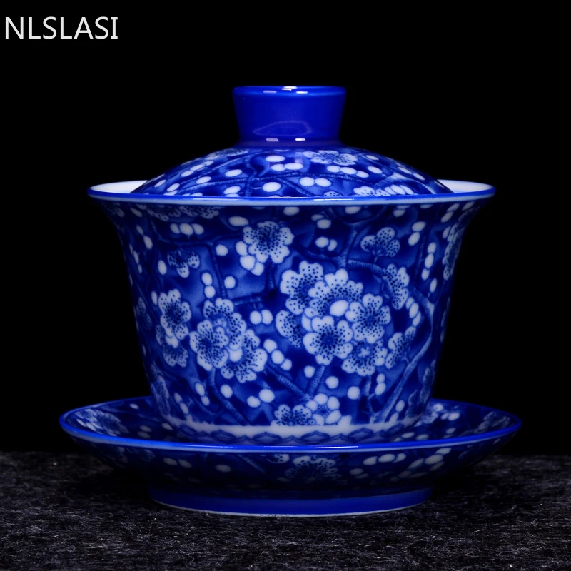 

Керамическая чайная кружка ручной работы, китайская сине-белая фарфоровая чайная чашка Gaiwan, бытовая чайная посуда, посуда для напитков, лич...