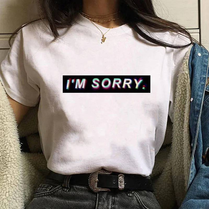 

Harajuku T Shirt Women Cotton Casual Short Sleeve I Am Sorry Letter Print Female O-neck Loose Tops Tee Shirt Women Clothing