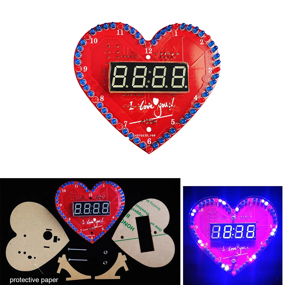 

Electronic Clock Heart-shaped Lamp Love DIY Production Kit DIY Kit Digital Tube Set Red Green Blue With USB Cable