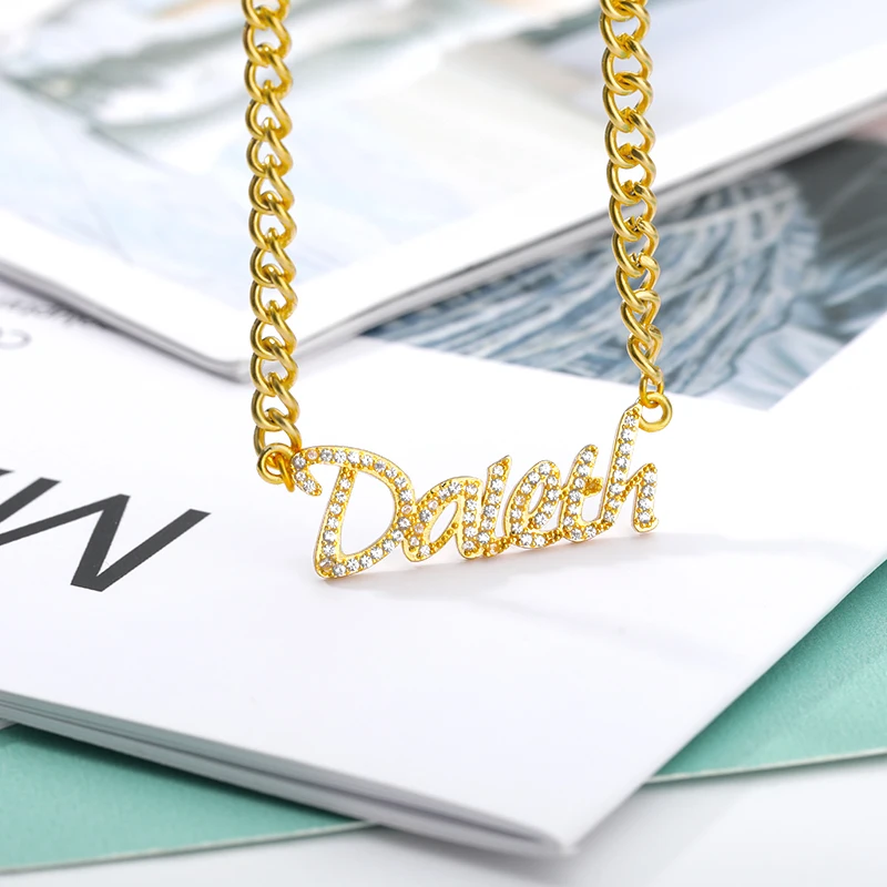 

Custom Name Initials Letters Chain Pendant Necklaces For Men Women Personality Nameplate Cubic Zircon Hip Hop Jewelry Gift