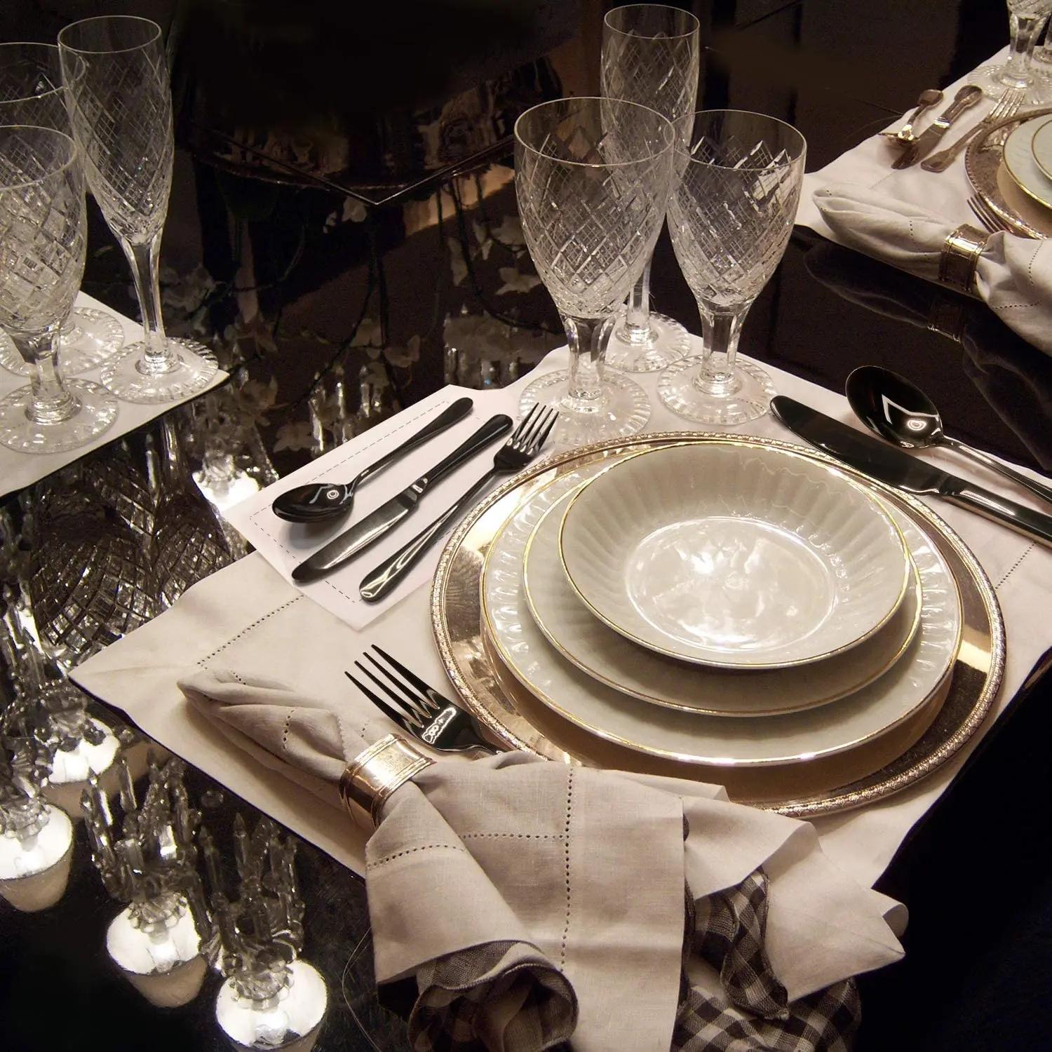 24 комплект столовых приборов Нержавеющая сталь набор посуды черного и золотого