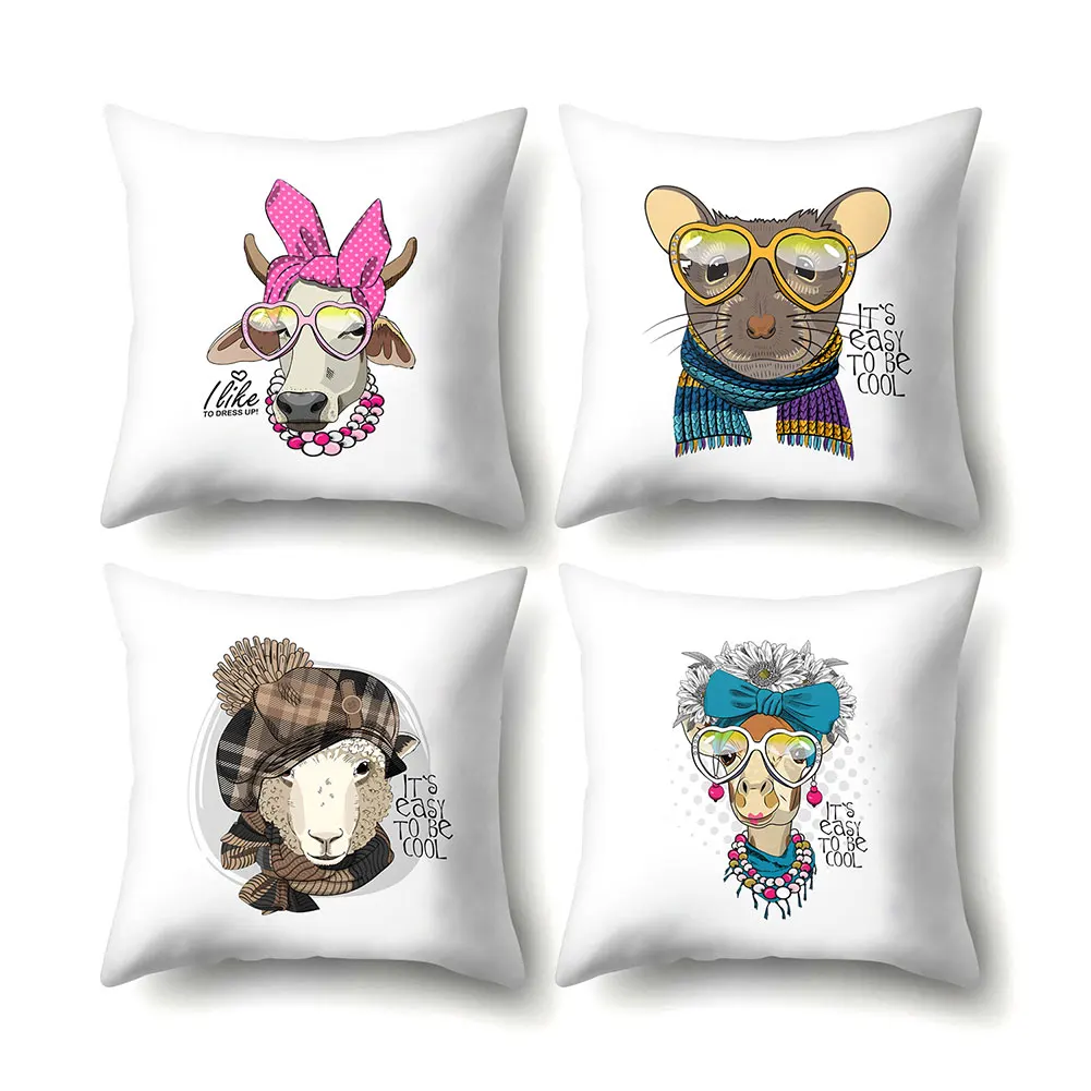 4Pcs Funny Cute Animal Sheep Dog Throw Pillow Cover Square Removable Breathable Cushion Case Home Car Decoration | Дом и сад