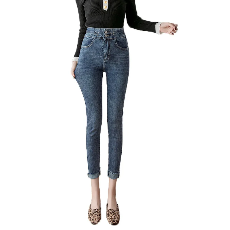 2019 женские джинсы весна и осень новинка корейская мода высокая талия девять