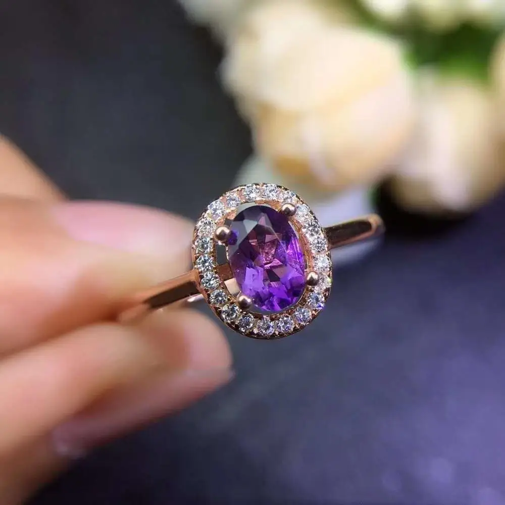 Кольцо из натурального и настоящий аметист серебро 925 пробы драгоценный камень