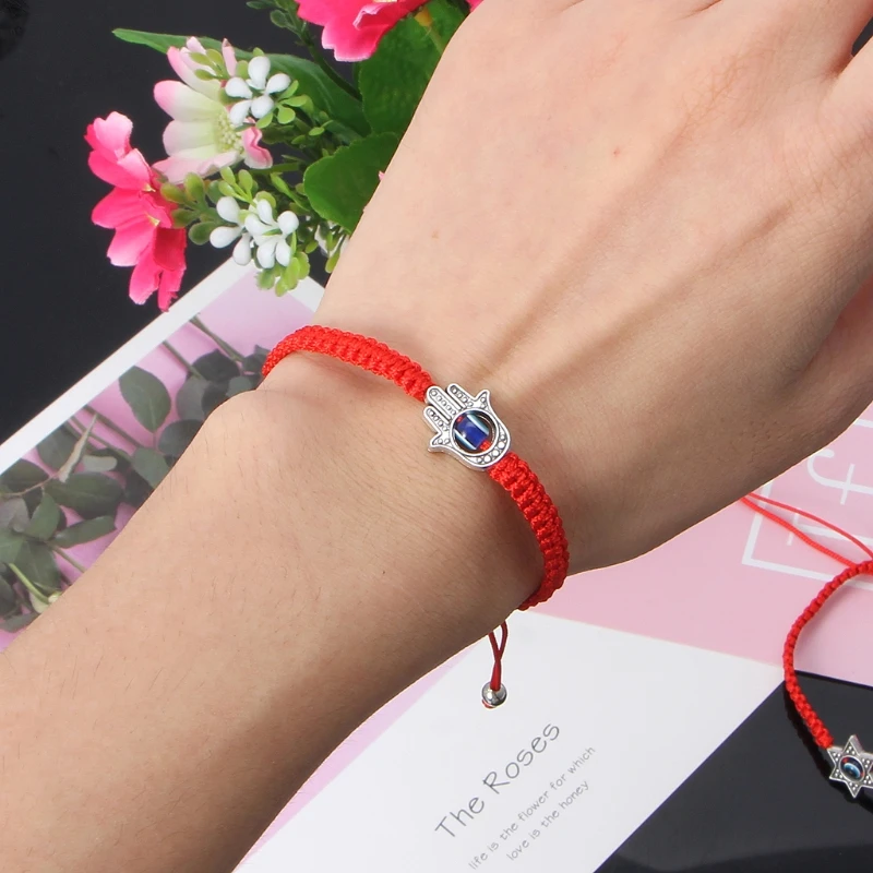 

Lucky Kabbalah Red String Hamsa Bracelets Blue Evil Eye Fatima Hand Jewelry