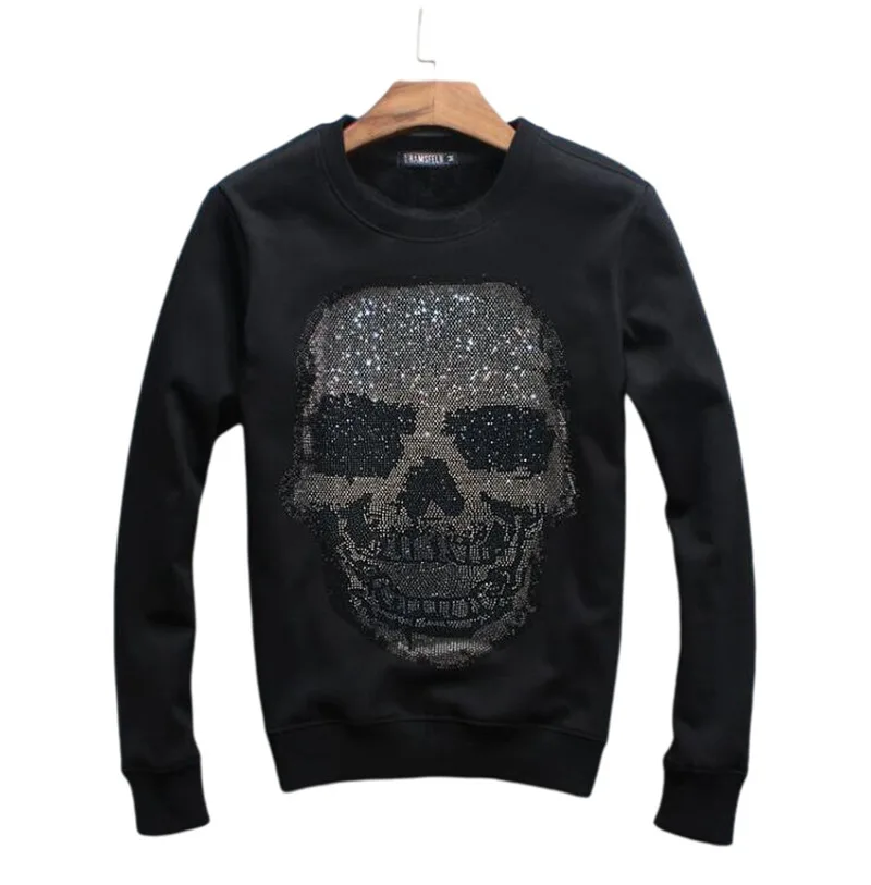 

Rhinestones Design Skull Man anime Fashion Casual Streetwear hoodies Diamond stone Mens Hot drill Sweatershirts