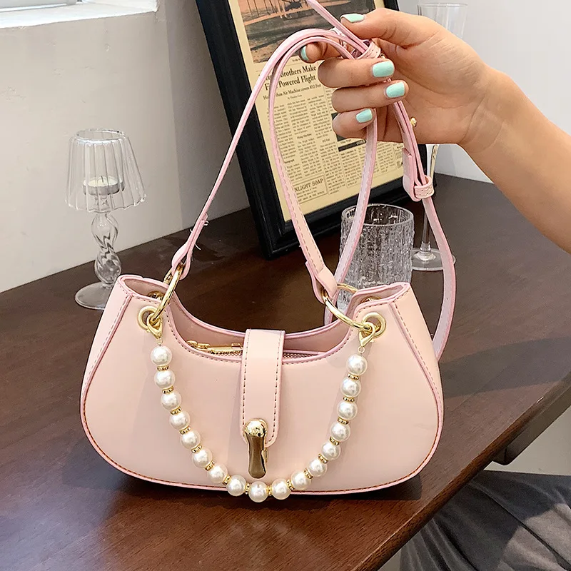 

Solid Color Square Tote Bag 2021 Fashion High Quality Pu Leather Women's Designer Handbag Pearl Chain Shoulder Messenger Bag