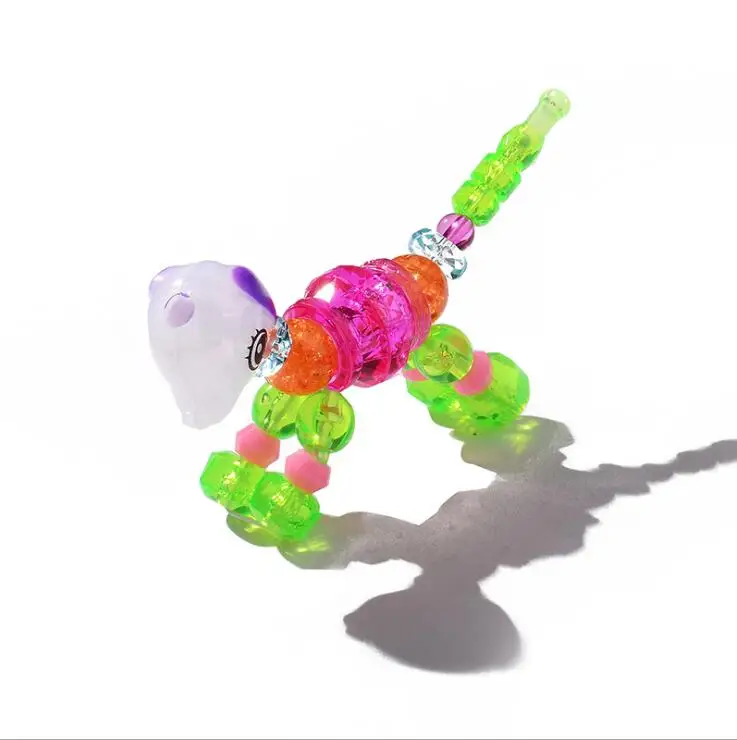 Imitation Rhodium Plated fashion Handmade Beads Cartoon Horse Unicorn Dog Cat DIY jewelry Toy Transparent Animal stretch twisty magic Kids bracelet Gift - Metal Color: Imitation Rhodium Plated