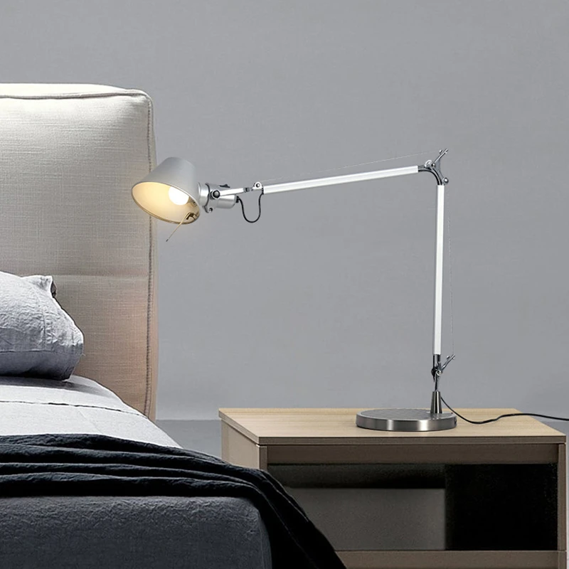 Adjustable Long Swing Arm Desk Lamp Modern Fashion Silver Aluminium Office Reading Study LED Clamp Desktop Table Light with Clip | Освещение