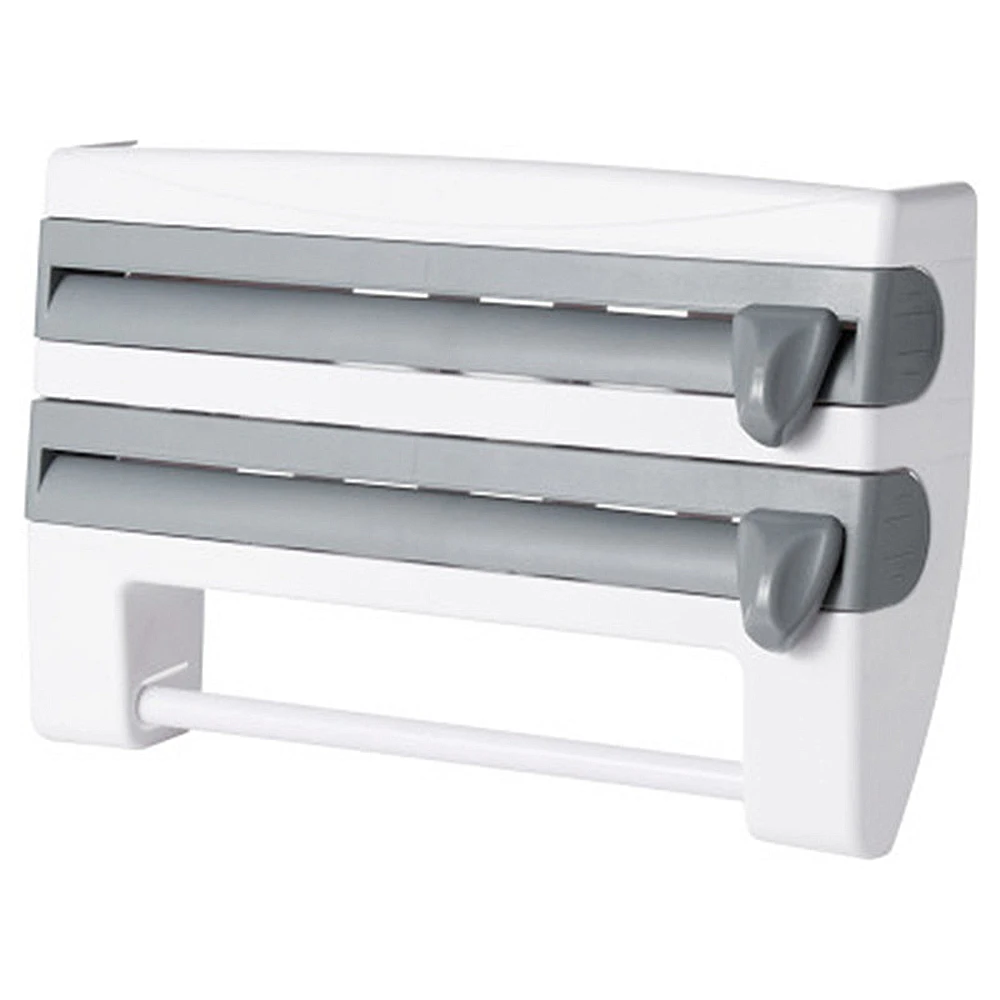 

1pcs Multifunction Kitchen Organizer Wall-mounted Tin Foil Storage Rack Preservative Film Dispenser Sauce Roll Paper Storage Box