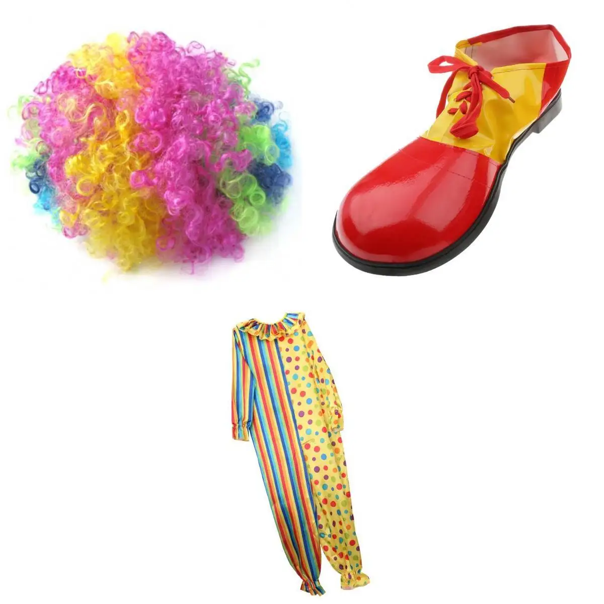 

Clown Costume Costume Colorful Wigs With Striped Spotted Jumpsuit Party Shoes