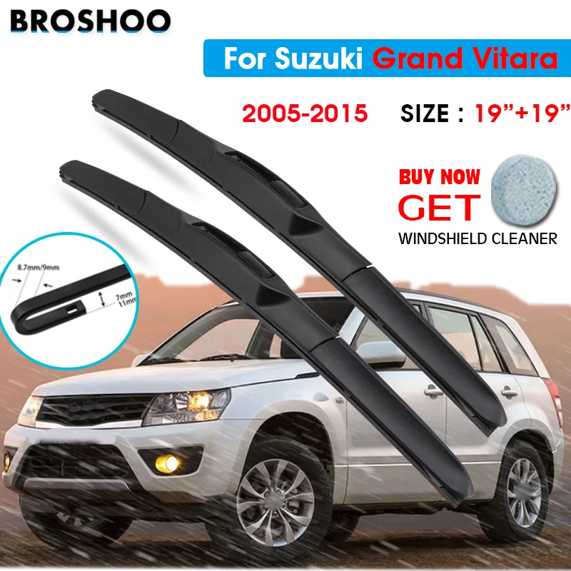 

Car Wiper Blade For Suzuki Grand Vitara 19"+19" 2005-2015 Windscreen Windshield Wipers Blades Window Wash Fit U Hook Arms