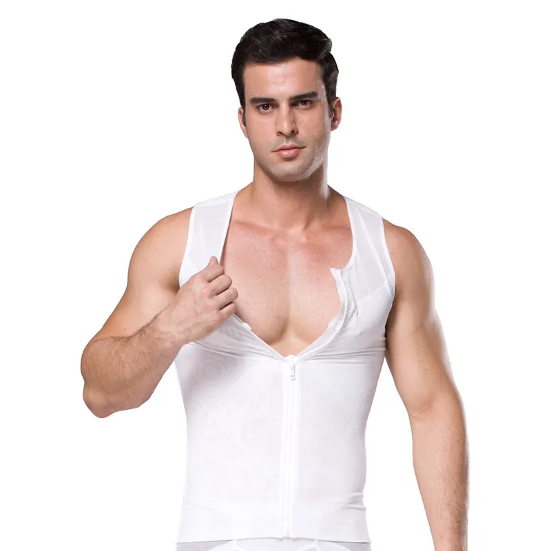 

Men's Mesh Zipper Hook Body Shaper Underwear Gynecomastia Flat Chest Binder Compression Slimming Vest Waist Trainer Corset Tops