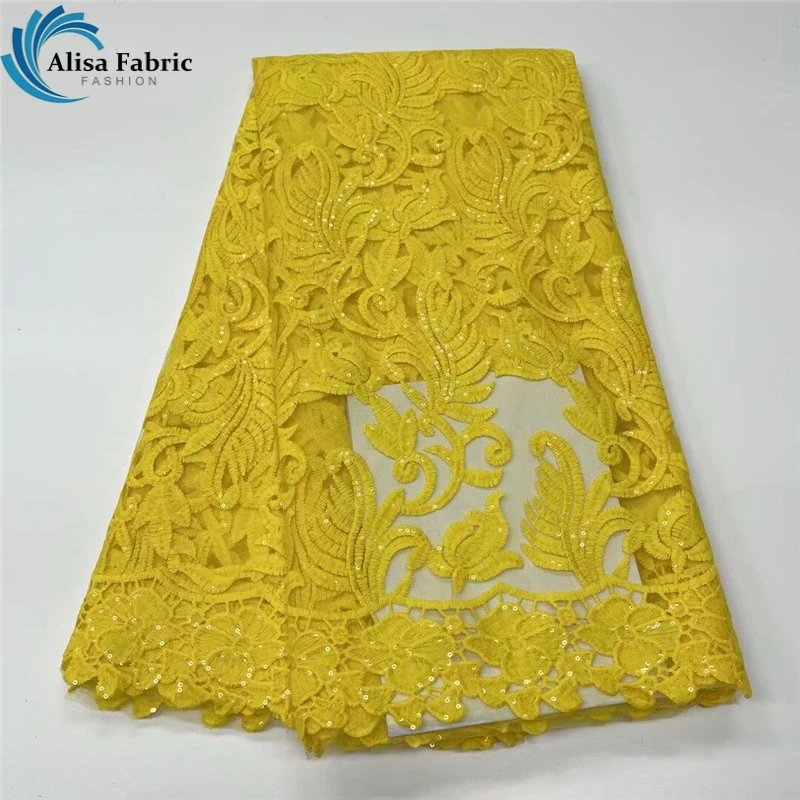 

Alisa 2021 African Lace Fabric With Sequins French Lace Fabric High Quality Milk Silk Laces For Wedding Party Dress Sewing
