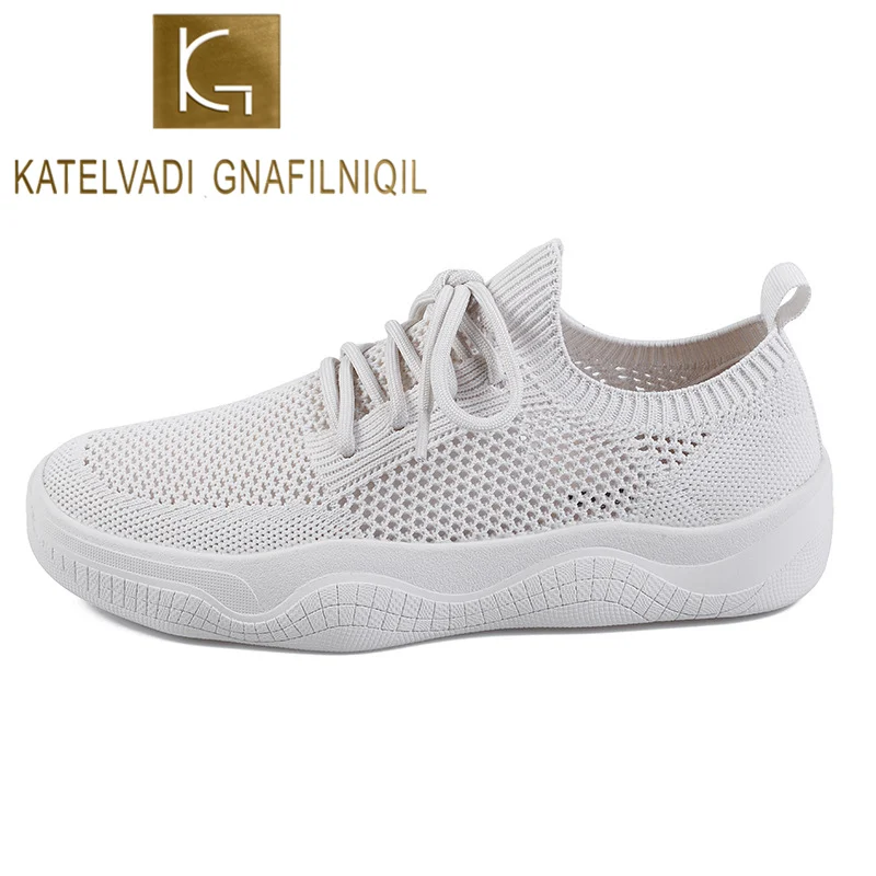 KATELVADI/женские черные кроссовки Дышащая Летняя обувь на платформе Женская
