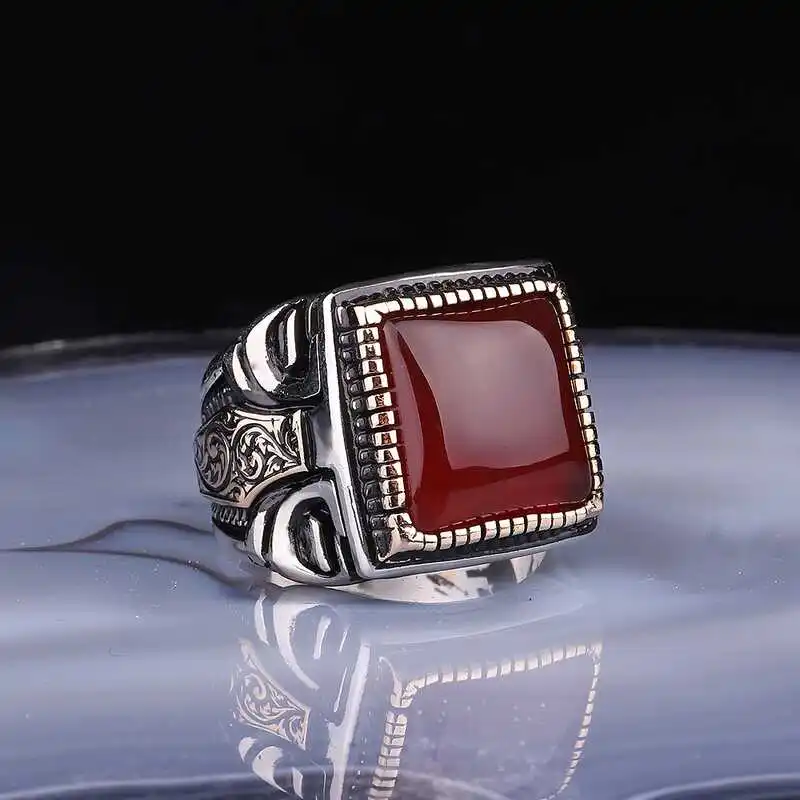

Silverlina Silver Square Agate Stone Men 'S Ring