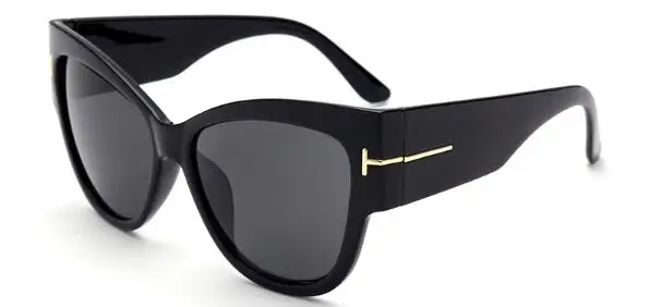 C1 bright black Блестящие черные женские негабаритные солнцезащитные очки Cateye, роскошный дизайн, оттенков, буквы т, винтажные Ретро Очки 90 s, женские UV400 - Цвет линз: C1 bright black