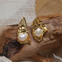 french elegant vintage baroque style earrings with s925 stitches of natural pearl asymmetrical cold sexy style earrings