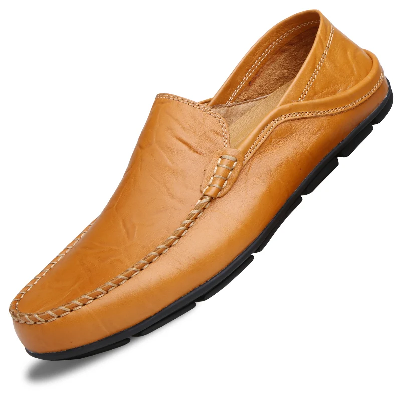 brown men shoes Модная кожаная мужская обувь; Повседневные Дышащие лоферы; мужские мокасины из натуральной кожи; удобная мужская обувь на плоской подошве; Водонепроницаемая Обувь - Цвет: brown men shoes