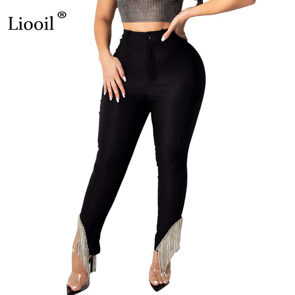 

Liooil Sexy Tassel Pencil Pants Women Black Slacks 2021 Autumn Winter Streetwear Fashionable High Waist Trousers Club Long Pants