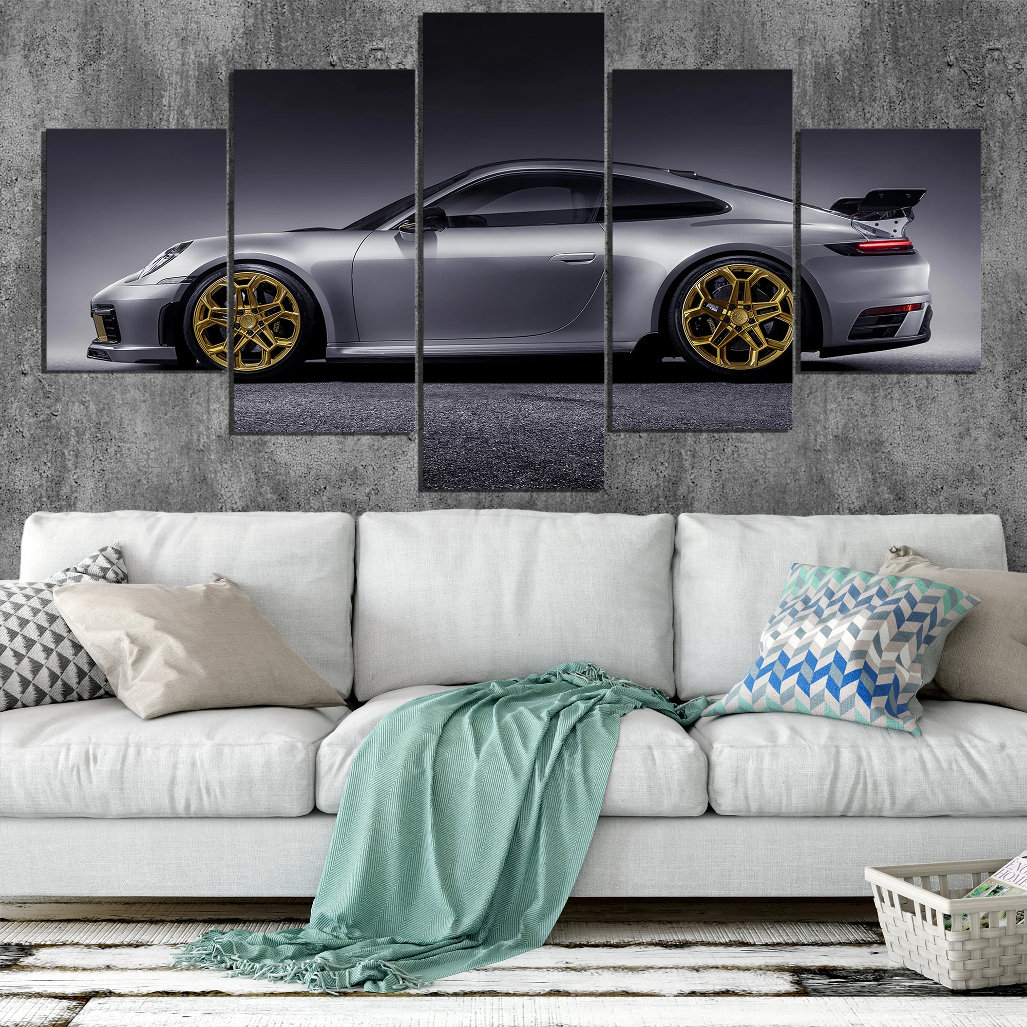 

5 шт., настенная Картина на холсте HD, модульная черная картина Porsche 911GT, автомобильный постер, картина для гостиной, рамки для домашнего декора