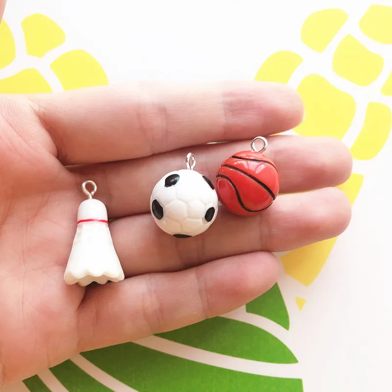 10pcs/pack Sport Basketball Football Badminton Resin Charms Pendant Earring Keychain DIY Fashion Jewelry Accessories 3D Style - купить по