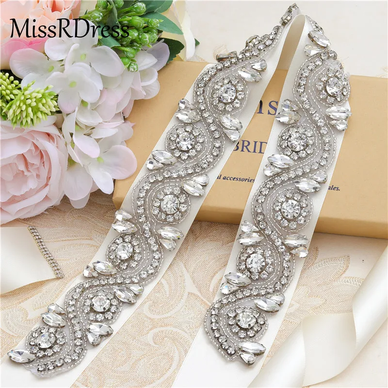 MissRDress свадебный пояс ручной работы с бисером Серебряный хрустальный стразы