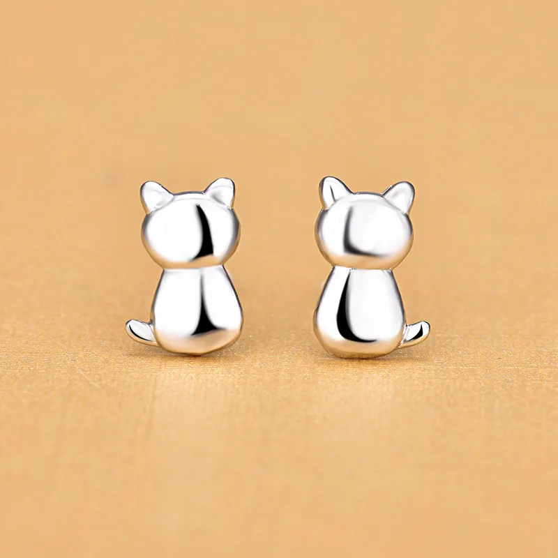 

Elegant 925 Sterling Silver Tiny Cat Animal Stud Earrings Silver Beautiful Jewelry 2020 Gifts